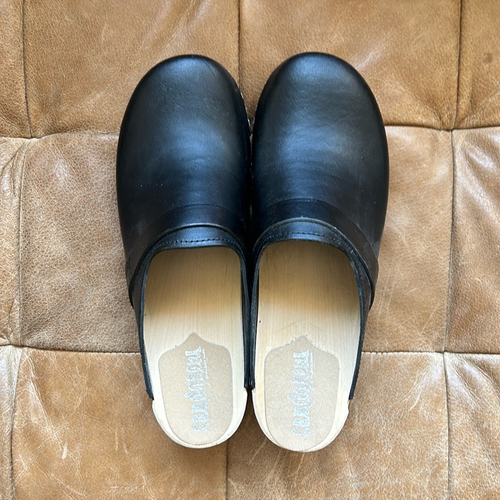 Black Leather Clogs